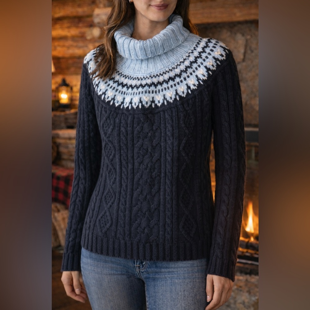 St. John’s Bay Nordic Fair Isle Cable Knit Sweater Size L Cozy Winter
